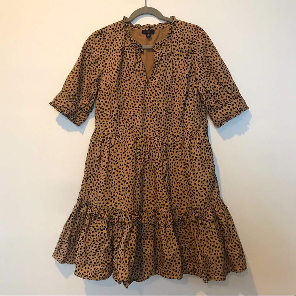J. Crew Tiered Midi Dress with Puff Sleeve EUC